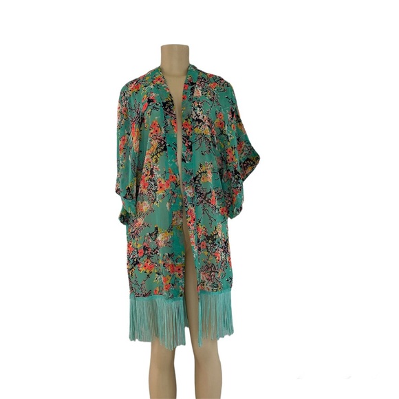 Mint Green Floral Sheer Kimono Pool Beach Cover up - Picture 1 of 6